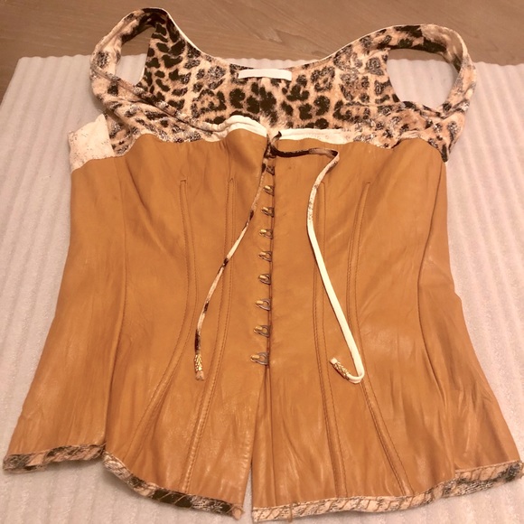 Roberto Cavalli Tops - ROBERTO CAVALLI LEATHER & SILK CORSET NEW $375